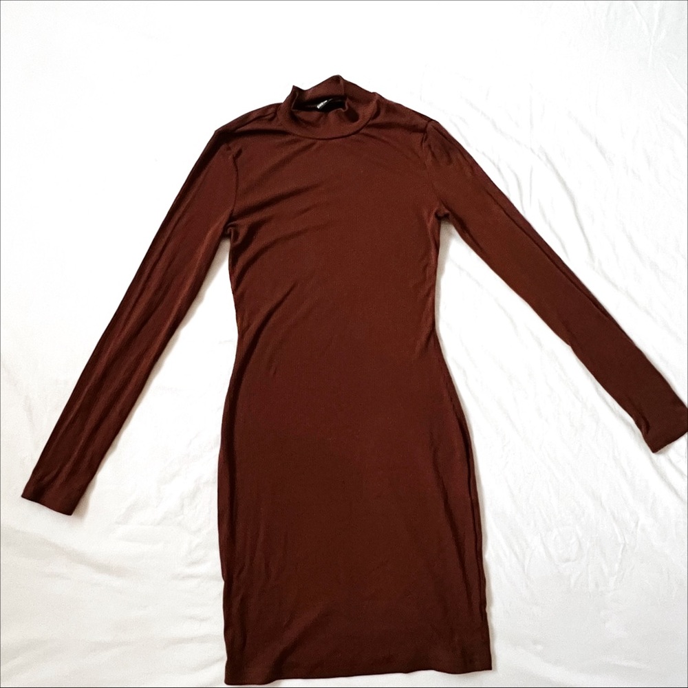 Brown Turtleneck Body Con Dress